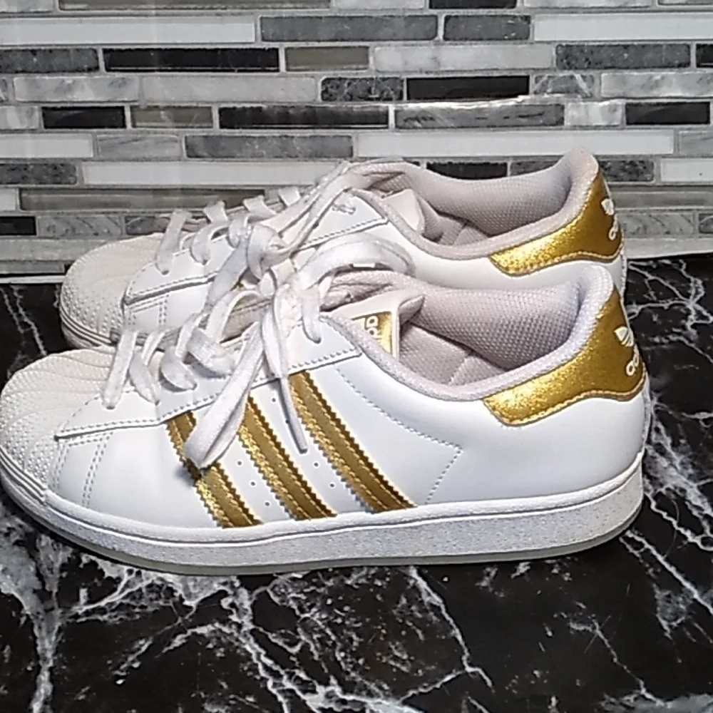 Adidas 3 white gold glitter bottoms